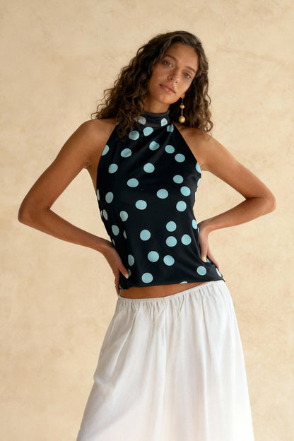 Polka Dot Halter Backless Crop Top