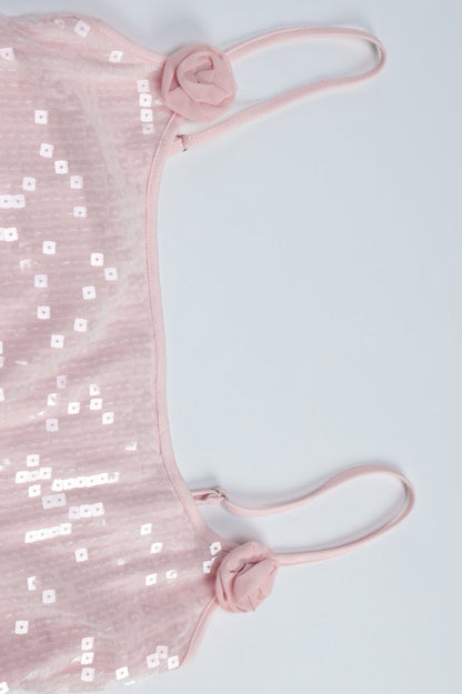 Spaghetti Strap Sequin Mesh Overlay Bodycon Mini Dress