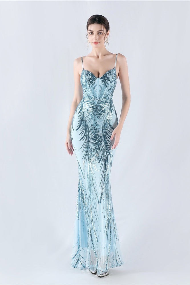 Boned Sequin Embroidered Formal Dress