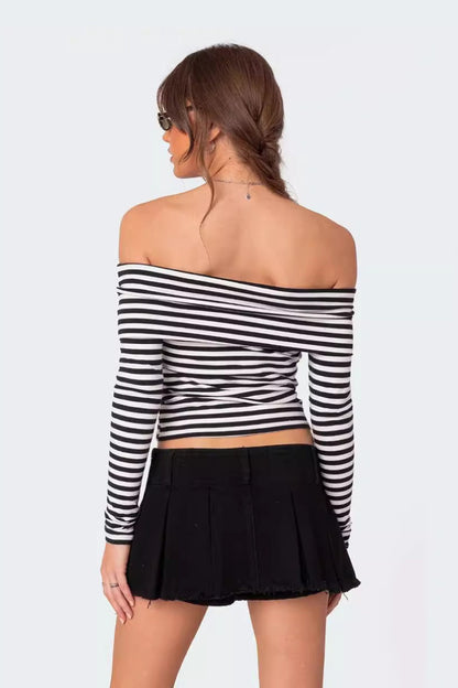 Color Block Striped Off Shoulder Knit Top