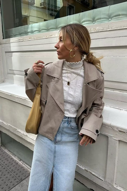 Belted Cropped Trench Jacket