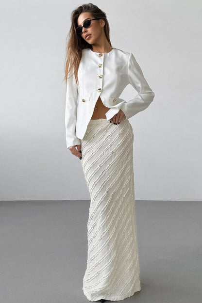 Textured Lace Straight Maxi Skirt