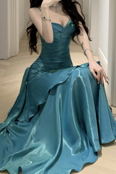 Satin Ruffle Trim Party Dress