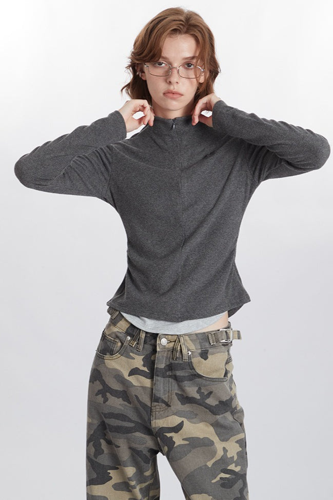 Mock Two-Piece Half-Zip Knit Top
