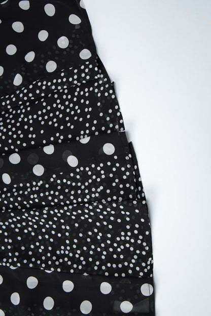 Black Square Neck Spaghetti Strap Contrast Polka Dot Slit Maxi Dress