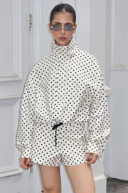 Polka Dot Jacket Shorts Two Piece Set
