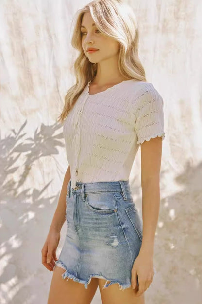 High Waist Stretch Denim Bodycon Skirt