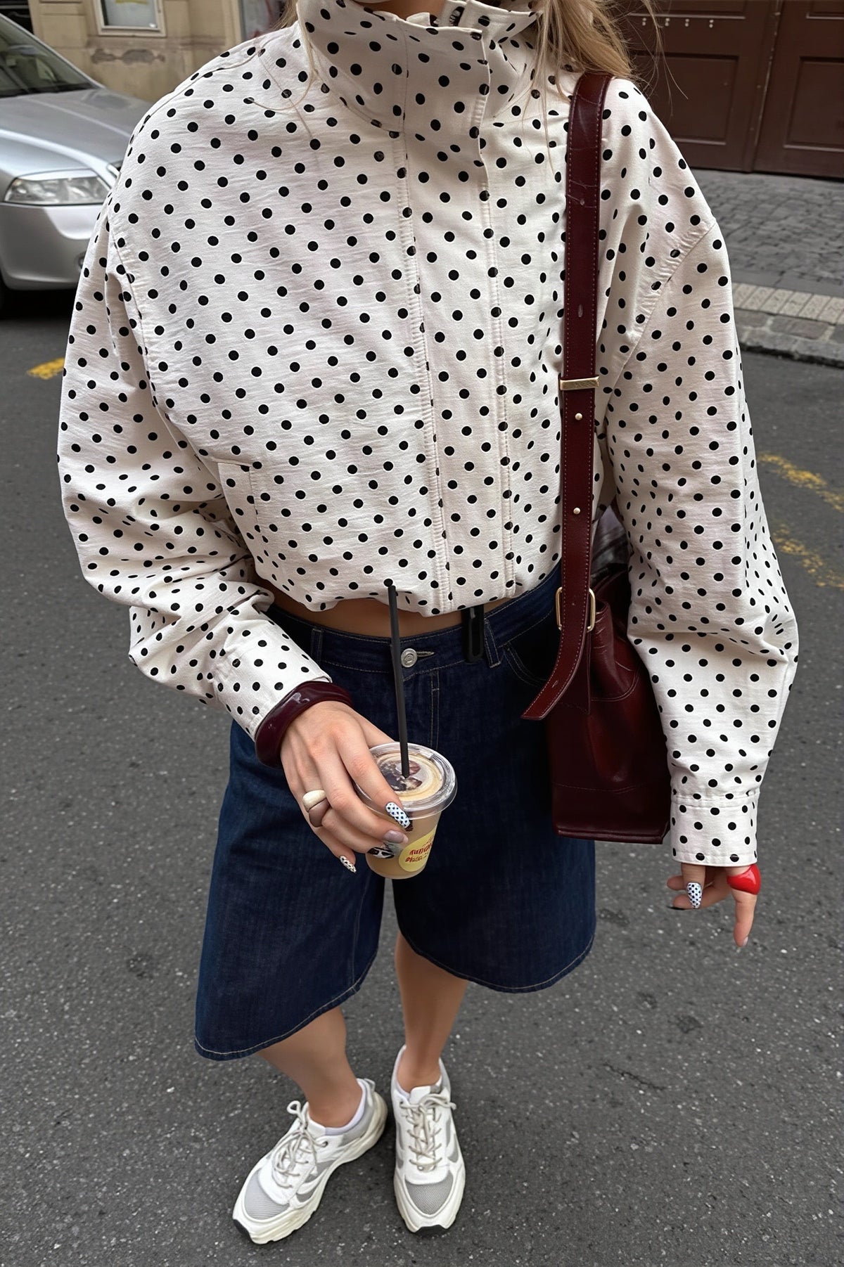 Polka Dot Jacket Shorts Two Piece Set