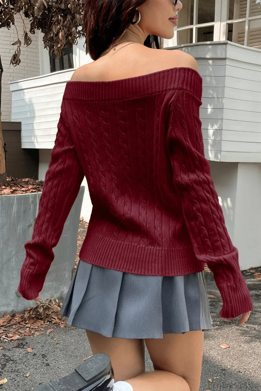 Edgy Long-Sleeve Knit Sweater