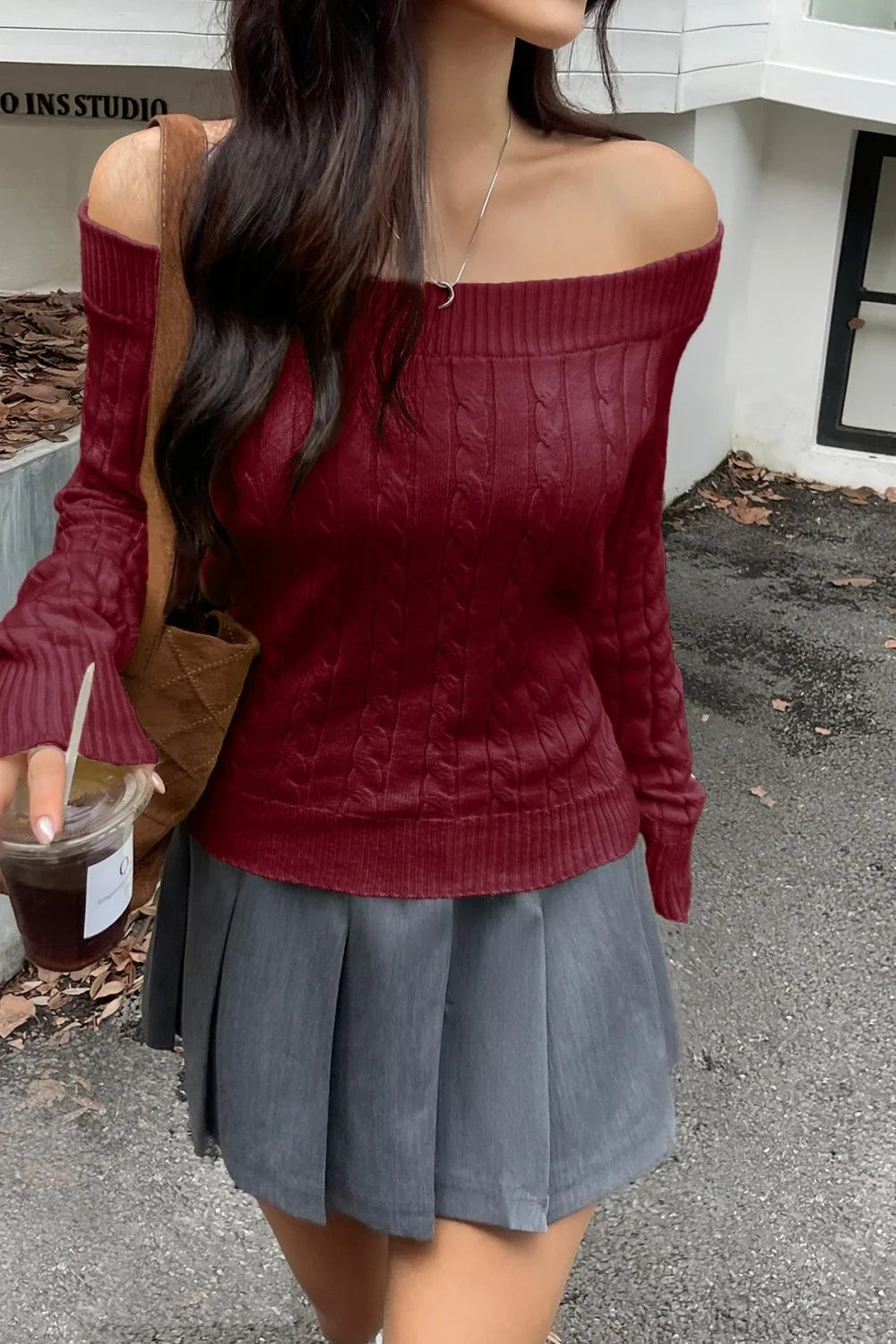 Edgy Long-Sleeve Knit Sweater