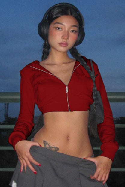 Crop Top Slim Fit Zip-Up Cardigan Hoodie