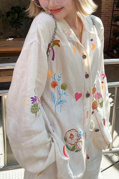 Vibrant Heavy Embroidery Linen Blouse