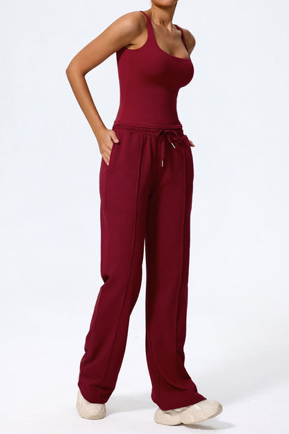 Relaxed Straight Leg  High Waist Knit Pants