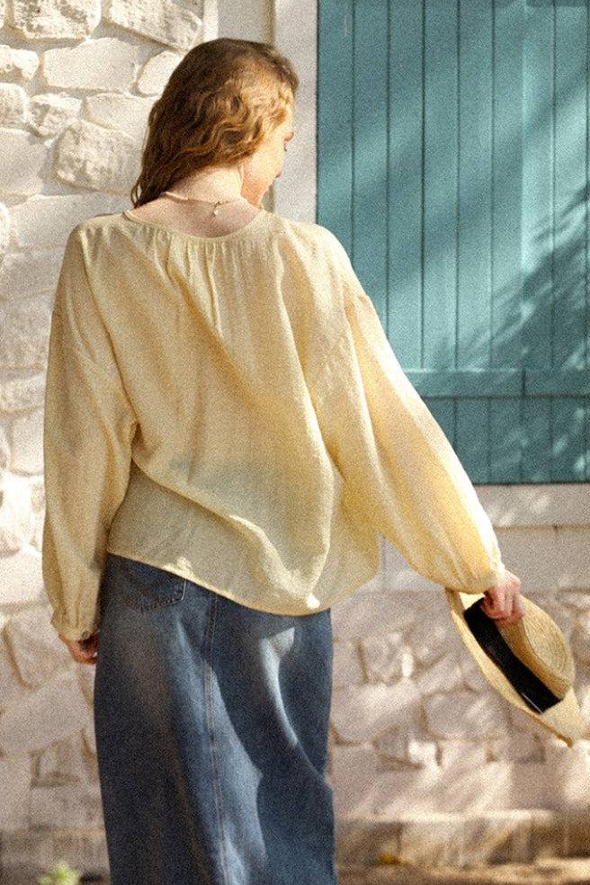 Lantern Sleeve Round Neck Blouse