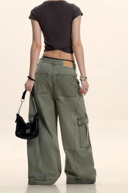 Vintage Deconstructed Curved Blade Slimming Cargo Pants
