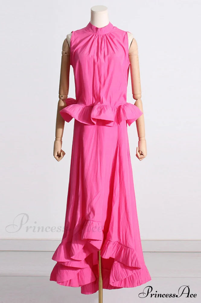 Elaine Pink Sleeveless Charming Ruffle Mermaid Set