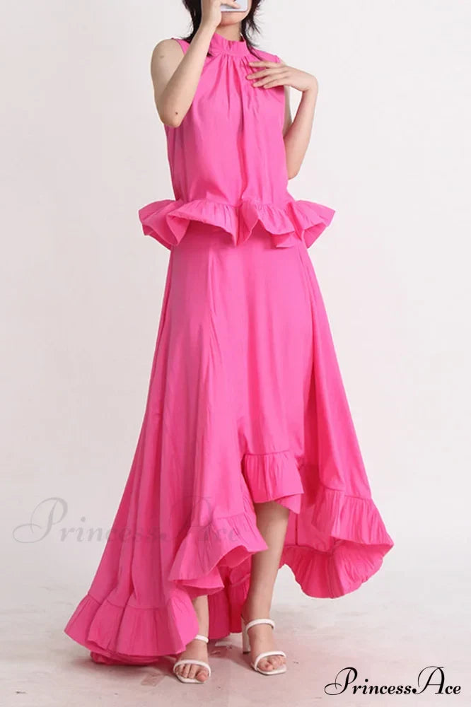 Elaine Pink Sleeveless Charming Ruffle Mermaid Set