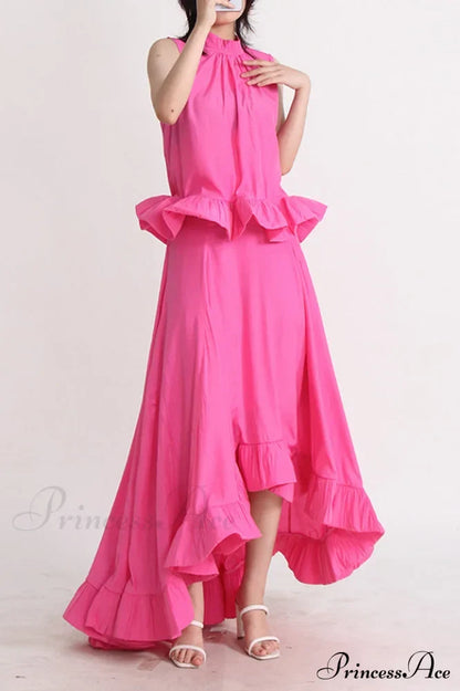 Elaine Pink Sleeveless Charming Ruffle Mermaid Set