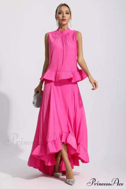 Elaine Pink Sleeveless Charming Ruffle Mermaid Set
