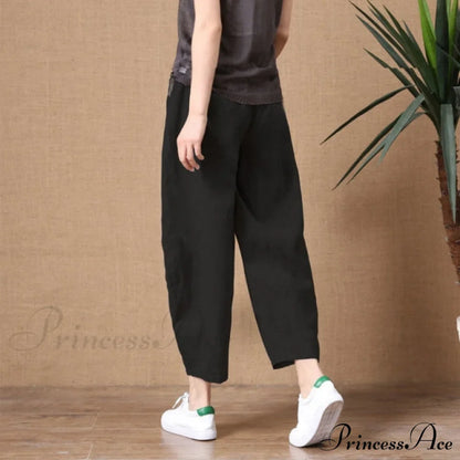 Elastic Waist Vintage Lady Loose Casual Pants