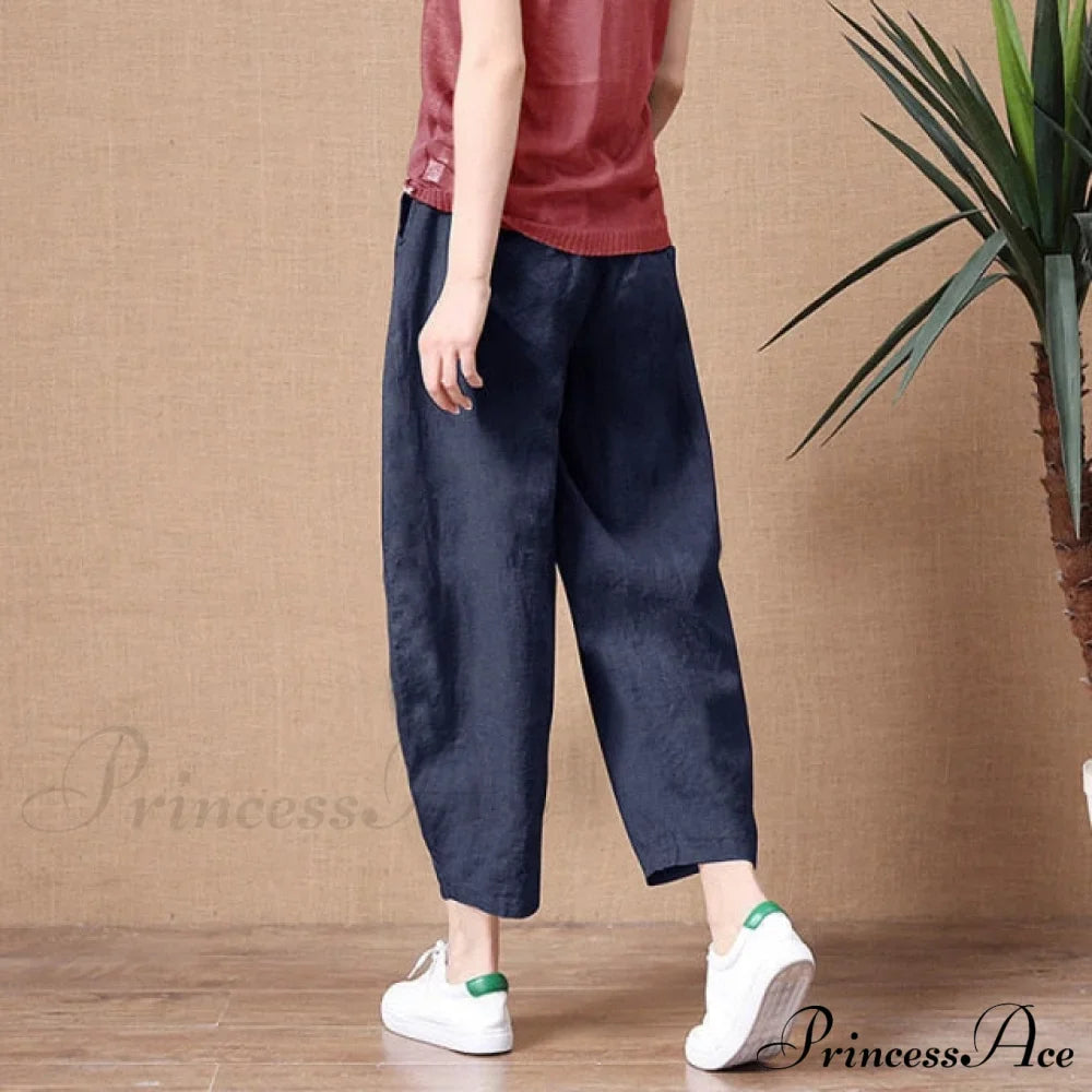 Elastic Waist Vintage Lady Loose Casual Pants