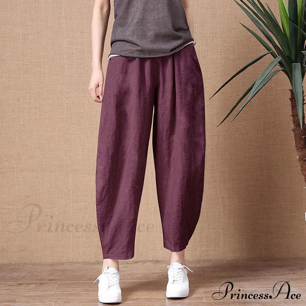 Elastic Waist Vintage Lady Loose Casual Pants