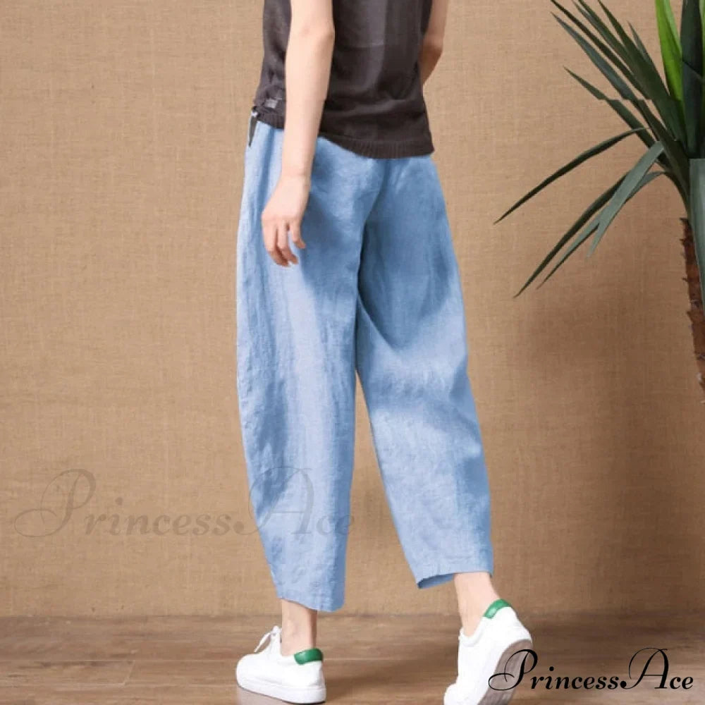 Elastic Waist Vintage Lady Loose Casual Pants