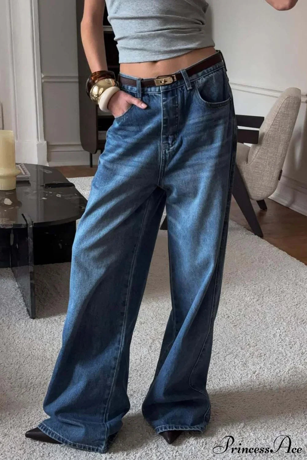 Elegant High Waist Loose Straight Leg Jeans