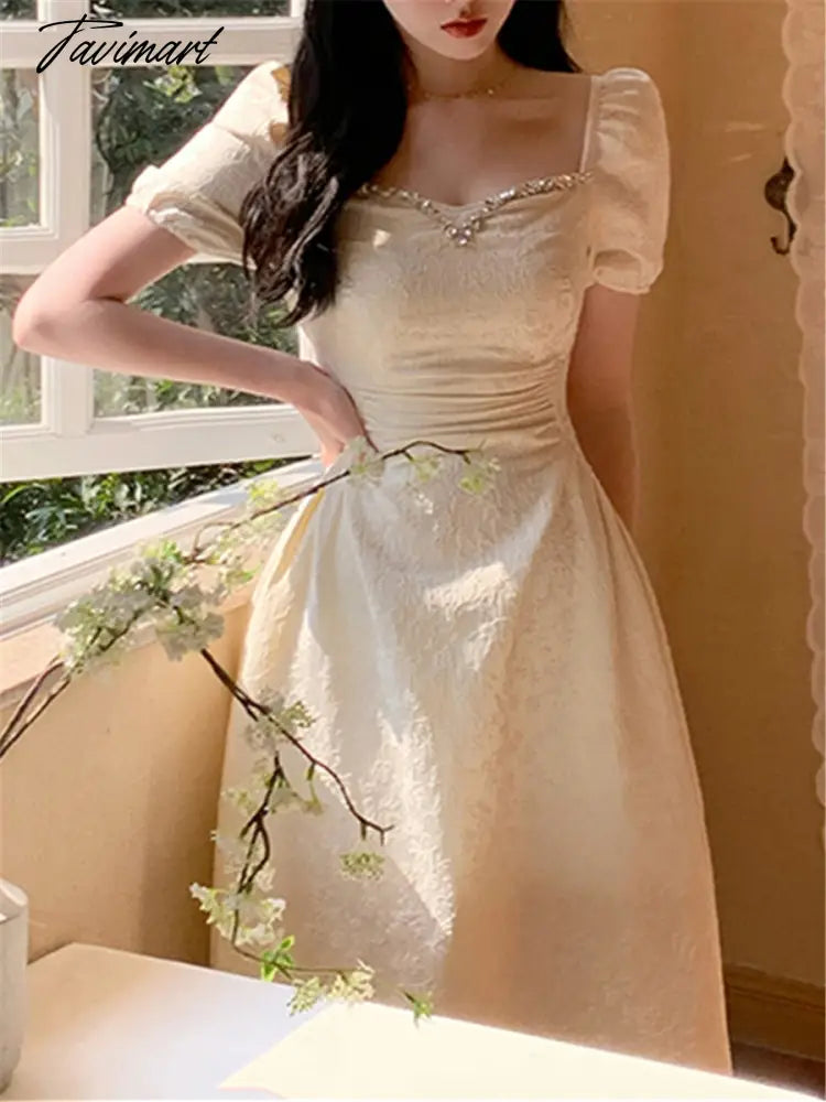 Elegant Midi Dresses Women Summer New Fashion Vintage Princess Evening Party A Line Korean Clothes Vestdios Female Dress