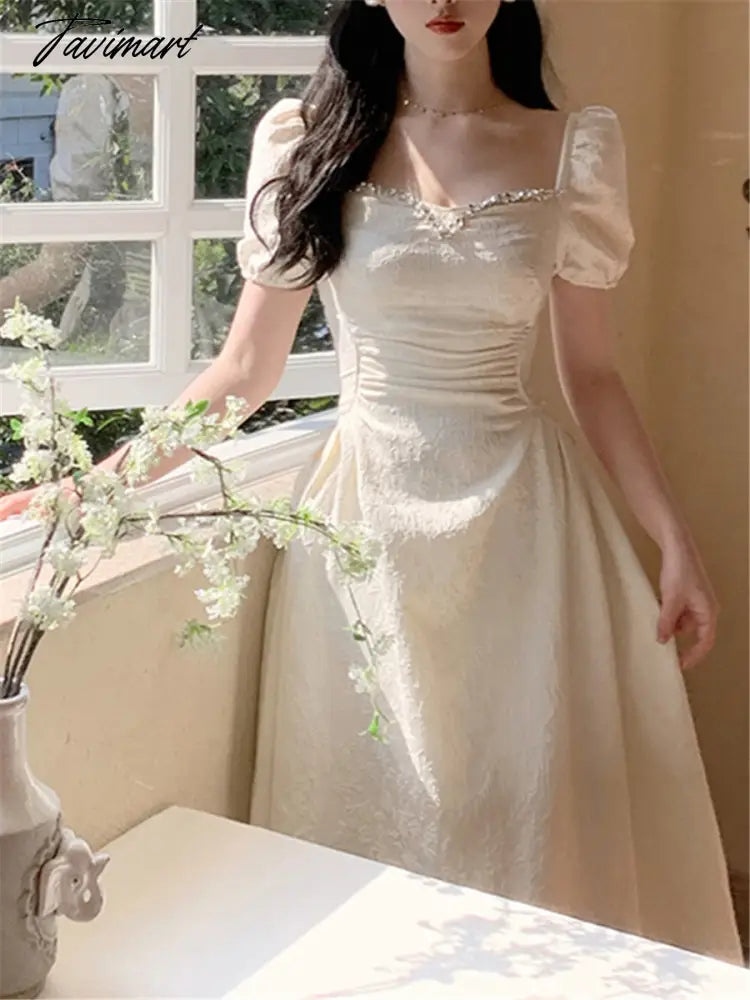 Elegant Midi Dresses Women Summer New Fashion Vintage Princess Evening Party A Line Korean Clothes Vestdios Female Dress