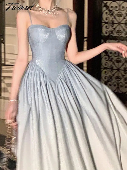 Elegant Party Short Dresses for Women New Summer Vintage Spaghetti Strap Casual Female Clothes Wedding Birthday Midi Dress