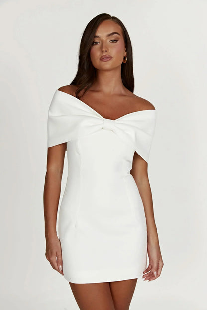 Off Shoulder Structured Bow Front Bodycon Mini Dress