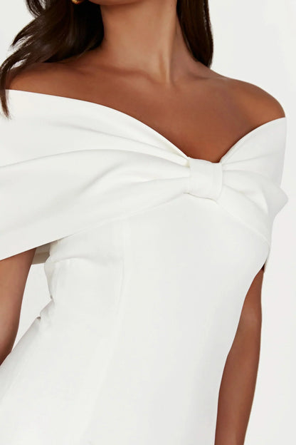 Off Shoulder Structured Bow Front Bodycon Mini Dress