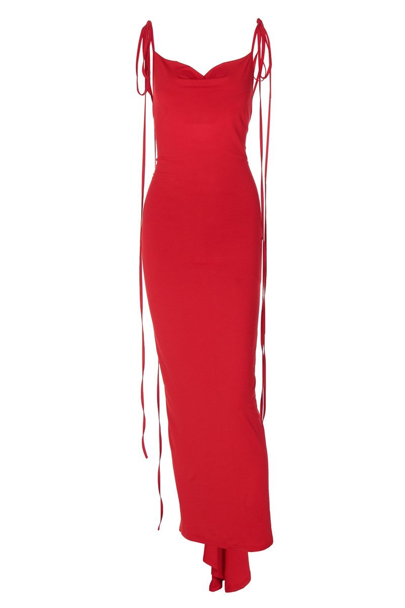 Backless Ribbon Tie Strap Floral Applique Ruched Mermaid Maxi Dress