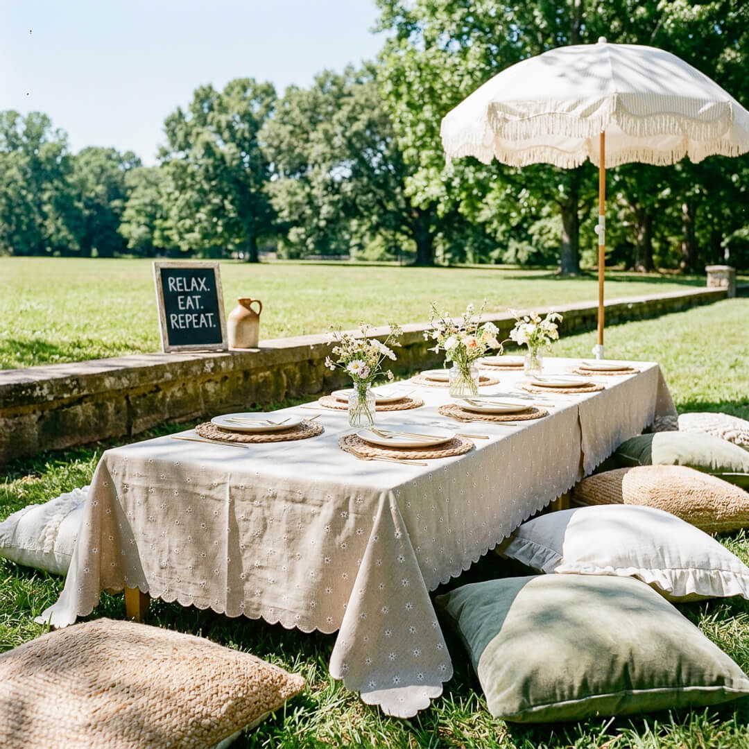 Embroidered Daisy Tablecloth