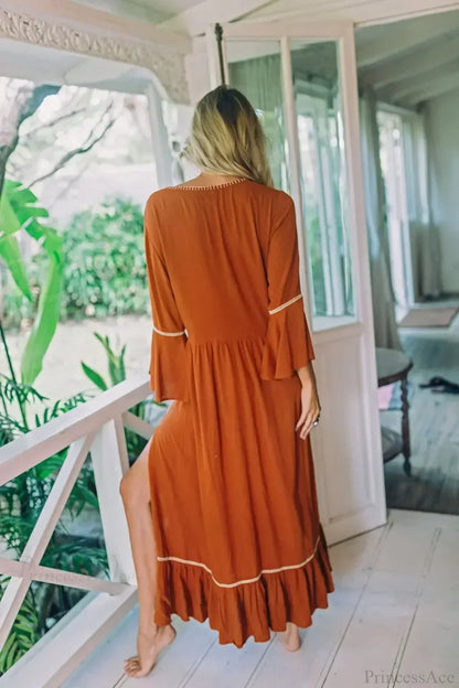 Embroidery Hollow Out Lace Retro White Boho Dress