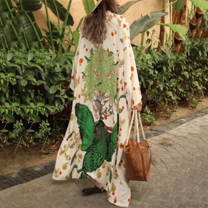 Ethnic Floral Long Sleeve Boho Kaftan Cover up