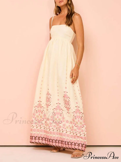Ethnic Print Halter Charming Cream Extra Maxi Dress