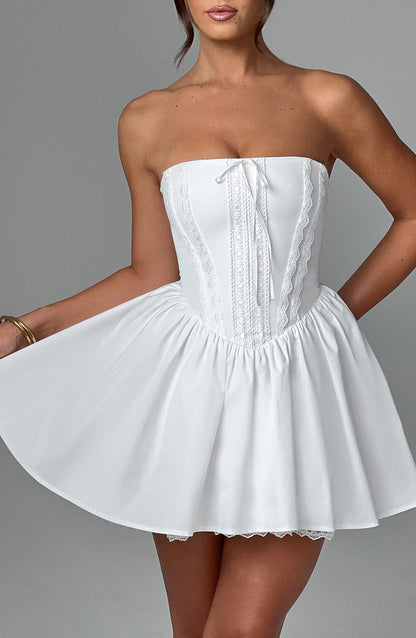 Strapless Lace Up Basque Waist Babydoll Mini Dress
