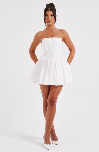 Strapless Lace Up Basque Waist Babydoll Mini Dress