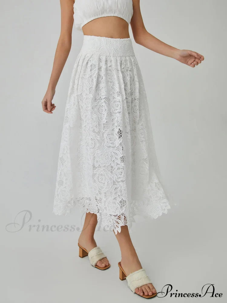 Eyelet Rosebud Graceful Pattern Maxi Skirt