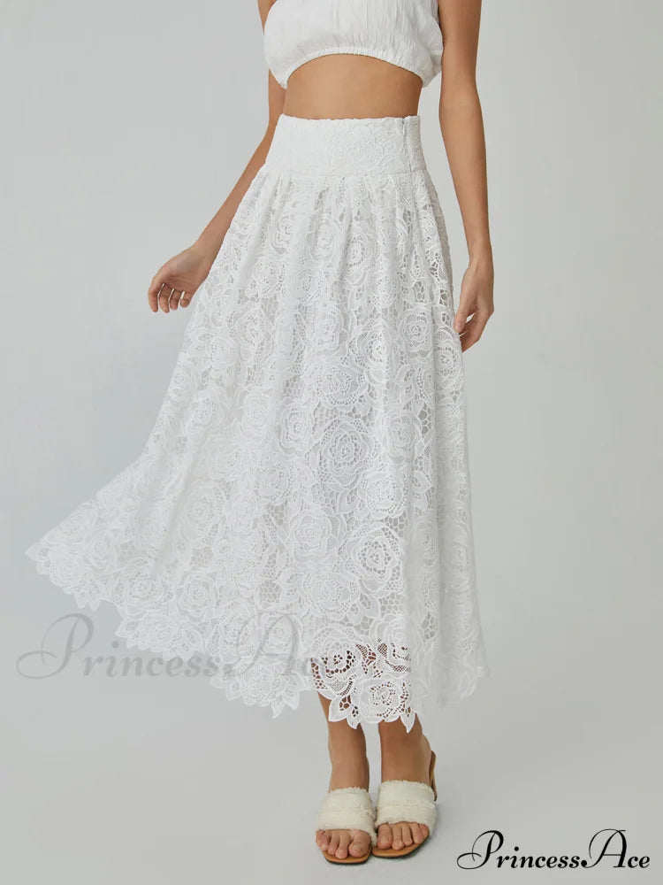 Eyelet Rosebud Graceful Pattern Maxi Skirt