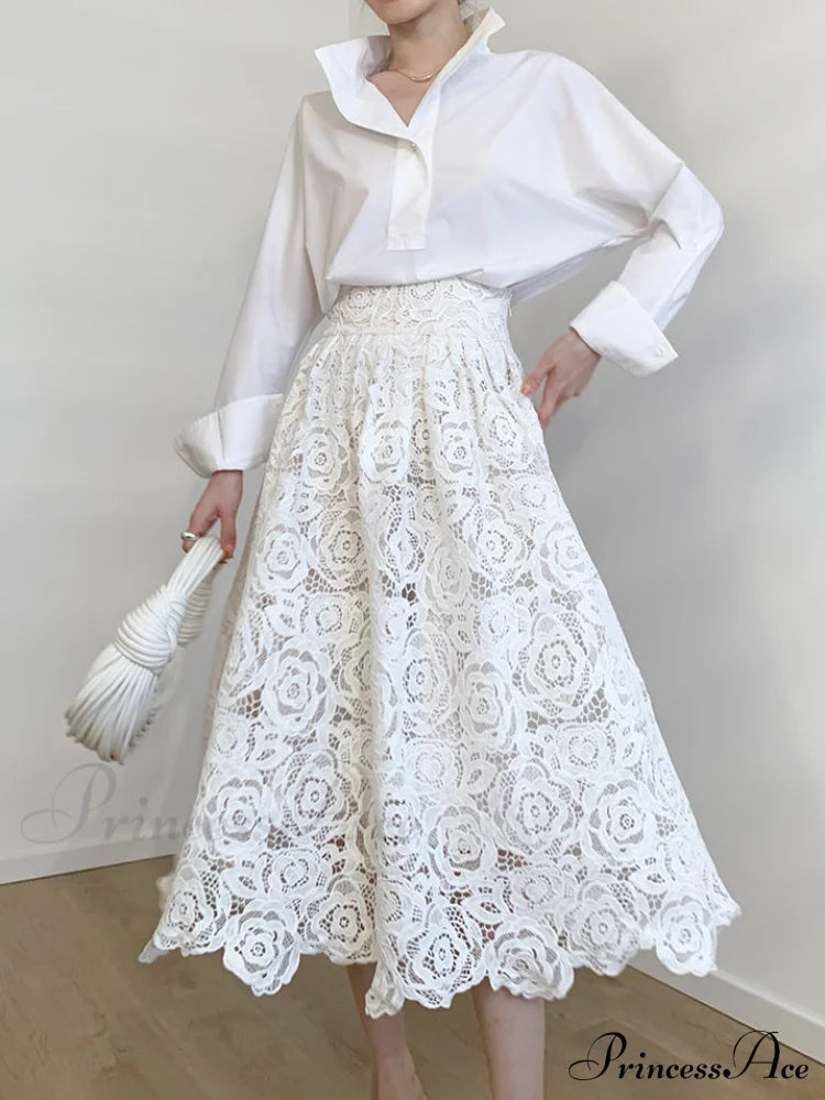 Eyelet Rosebud Graceful Pattern Maxi Skirt