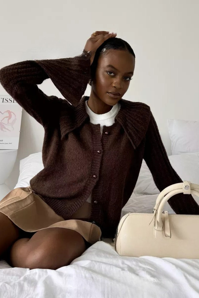 Fashionable Polo Bell Sleeve Sweater