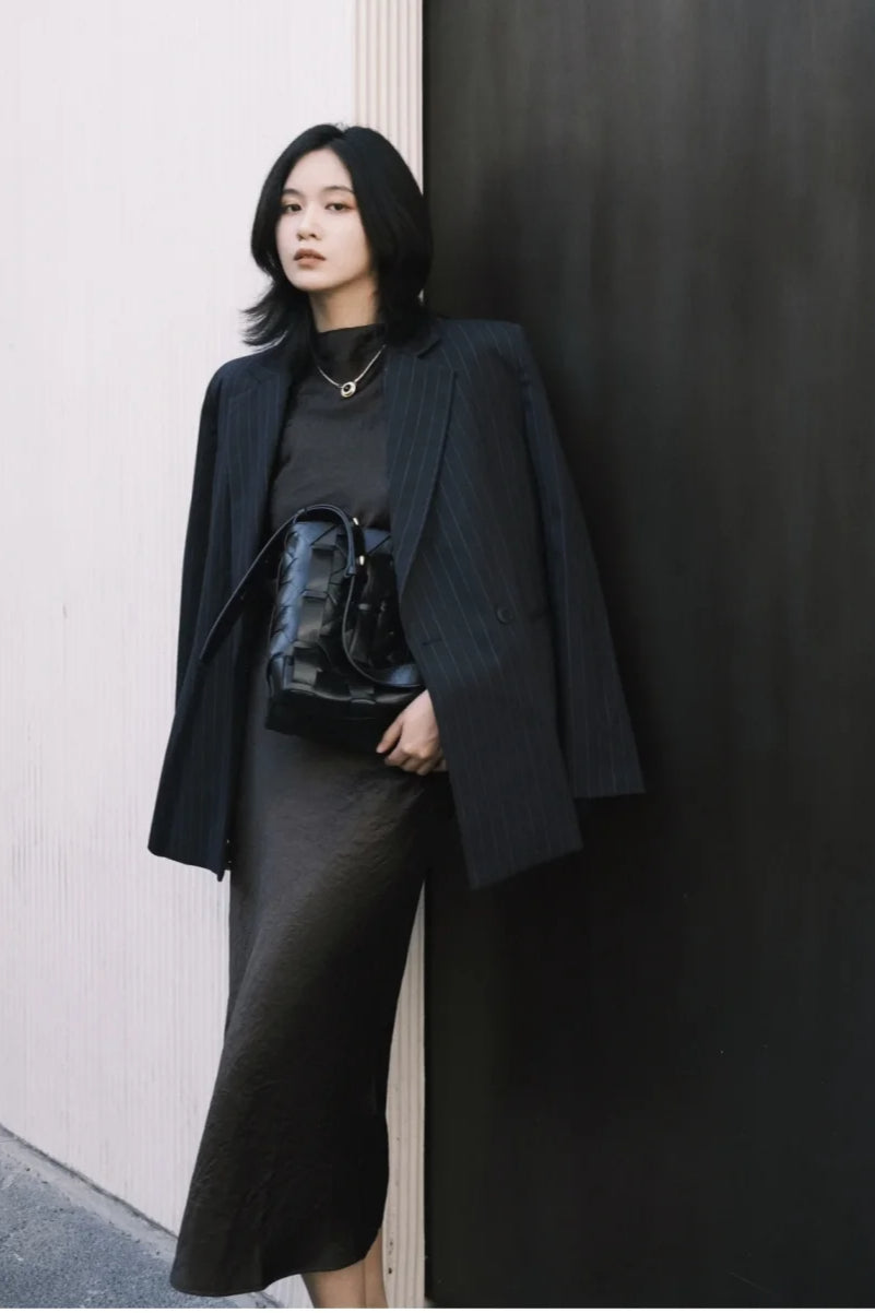 Shoulder-Padded Pinstripe Blazer