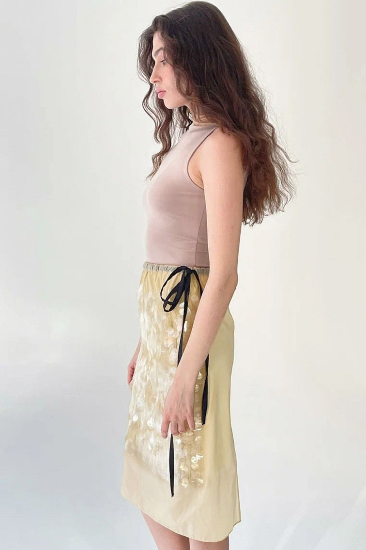 Sequined Fringe Tie Midi Skirt