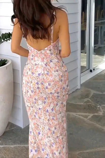 Elegant Backless Bodycon Floral Dress