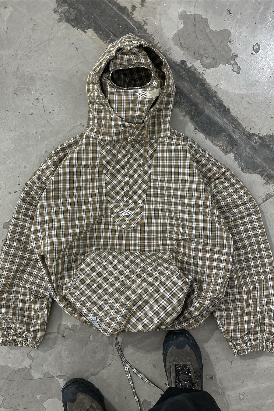 Vintage Plaid Half-Placket Masked Hoodie
