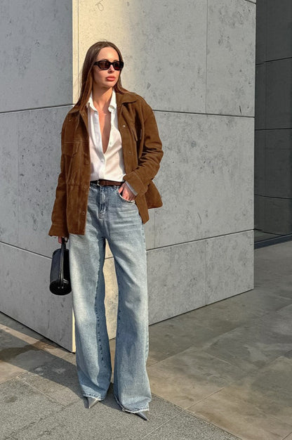 Retro Suede Lapel Slim Jacket