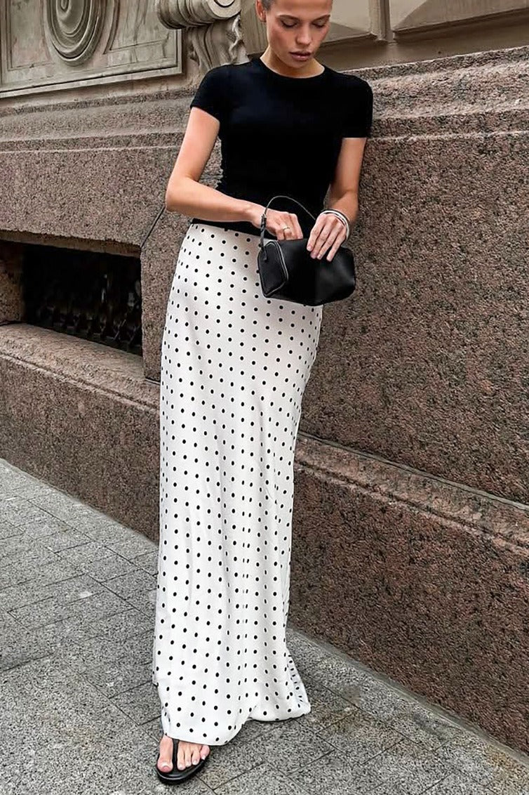 Polka-Dot Lace-Trim Maxi Skirt